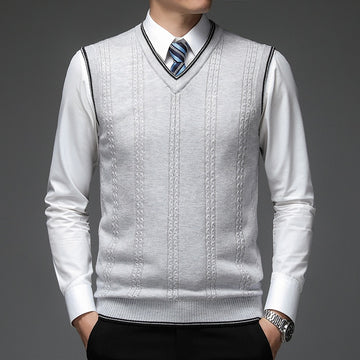 New Autum Fashion Brand Solid 6% Wool Pullover Sweater V Neck Knit Vest Men Trendy Sleeveless Casual Top Quality Men Clothing